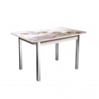 Стол нераздвижной 1,2 Риал Победа, СТЕКЛО, опоры полуовал ХРОМ, Беленый дуб/R008_78933