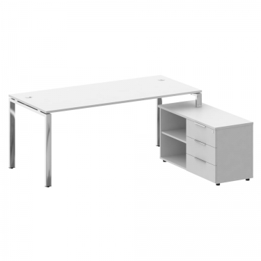 Стол рабочий руководителя с опорной тумбой левый Рива METAL SYSTEM DIRECT БГ.СРТ-5.8 Пр Белый
