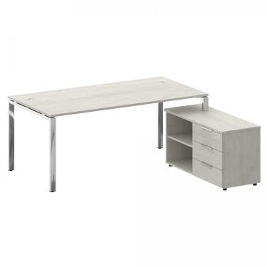 Стол рабочий руководителя с опорной тумбой левый Рива METAL SYSTEM DIRECT БГ.СРТ-5.9 Пр Дуб Наварра