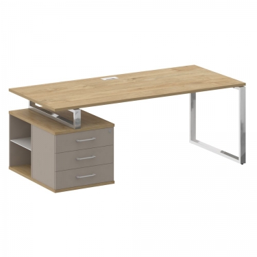 Стол руководителя с опорной тумбой , левый Рива SHIFT SK.SRT-200 L Тиквуд Светлый/Капучино