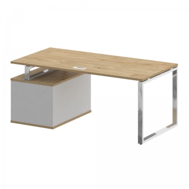 Стол руководителя с опорной тумбой , правый Рива SHIFT SK.SRT-180 R Тиквуд Светлый/Белый Бриллиант