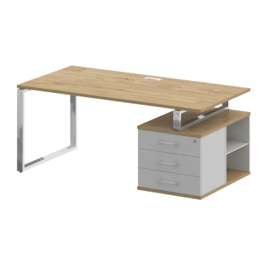 Стол руководителя с опорной тумбой , правый Рива SHIFT SK.SRT-180 R Тиквуд Светлый/Белый Бриллиант