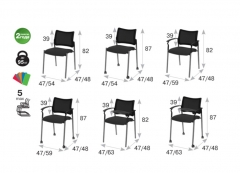 Кресло обитое, на опорах, без подлокотников Pinko UPH 4legs MH YI363 noArms Серый Черный Хром