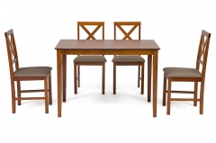 Комплект обеденный ANDREA стол со стеклом + 4 кресла + подушки Pecan Washed античн. орех, Ткань рубчик, цвет кремовый