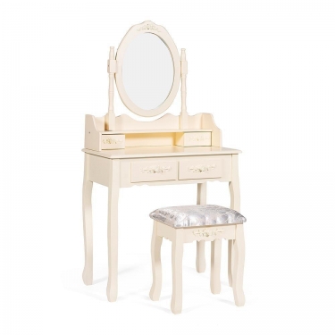 Туалетный столик с зеркалом и табуретом Tetchair Secret De Maison ARNO mod. HX18-263 дерево павловния, мдф, 75х40х141см, butter white слоновая кость