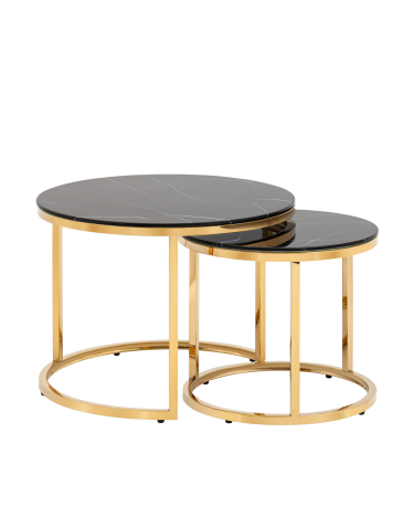 Набор журнальных столиков Stool group Селена  60 и 45 см, стекло черный мрамор, сталь золото