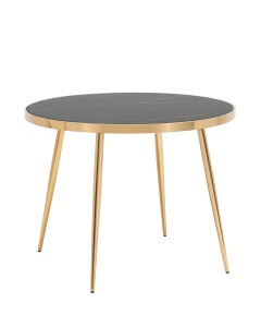 Стол обеденный Stool group Гелиос 100х100, стекло черный мрамор, сталь золото