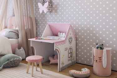 Стол Мебельсон Домик MK-0017 Белое дерево/розовый