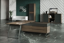 Стол руководителя на опорной тумбе Норден QUARTZ QZ.0101.BW+QZ.0201.BW.GF.R правый