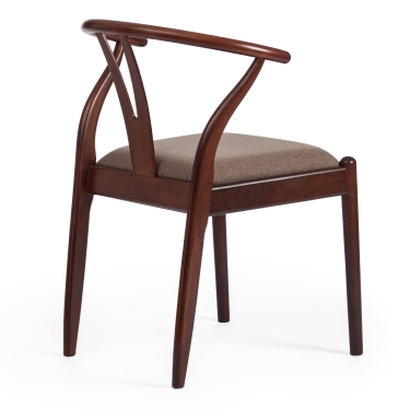 Стул WISHBONE mod. C-5280 дерево гевея, ткань , 53 х 56 х 77 см , Темный орех HN GLAZE, ткань коричневый SL-19