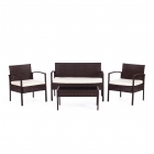 Лаундж сет Tetchair диван+2кресла+столик+подушки пластиковый ротанг, 106х60х71см/59х60х71см/75х41х38см, коричневый, ткань DB-02 бежевый