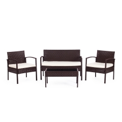 Лаундж сет Tetchair диван+2кресла+столик+подушки пластиковый ротанг, 106х60х71см/59х60х71см/75х41х38см, коричневый, ткань DB-02 бежевый