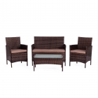 Лаундж сет Tetchair диван+2кресла+столик+подушки пластиковый ротанг, 108х62х83см/60х62х83см/80х48х39см, темно-коричневый, ткань DB-18 серый
