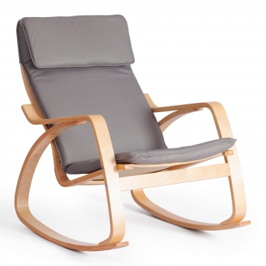 Кресло-качалка Tetchair mod. AX3005 дерево береза, ткань полиэстер/хлопок, 61х94,5х104 см, дерево натуральный 1/ ткань светло-серая 2