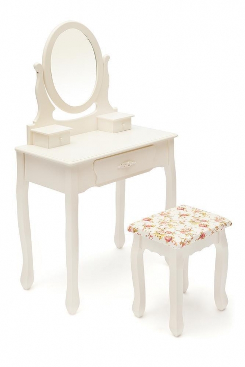 Туалетный столик с зеркалом и табуретом Tetchair Secret De Maison COIFFEUSE mod. HX15-075 дерево павловния, мдф, 70x40x130см / 36x38x44см, butter white слоновая кость