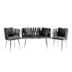 Комплект софа + 2 кресла CEZAR mod. 2212 металл/вельвет, 116 x 56.5 x 77 см, grey серый BF-14/хром