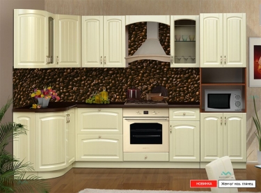 Кухня угловая 2,8 м Марибель Кантри левая Жемчуг новый глянец Орех дуглас