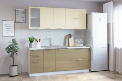 Гарнитур кухонный Народная мебель СОФТ В 1 накладная мойка глянец ваниль/кофе с молоком