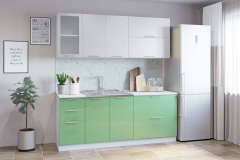 Гарнитур кухонный Народная мебель СОФТ В 1 накладная мойка металлик белый/салат.