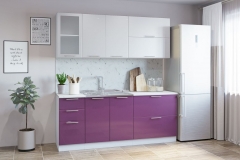 Гарнитур кухонный Народная мебель СОФТ В 1 накладная мойка металлик белый/фиолет.