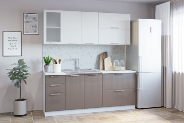 Гарнитур кухонный Народная мебель СОФТ В 1 накладная мойка рельеф белый/кофейный