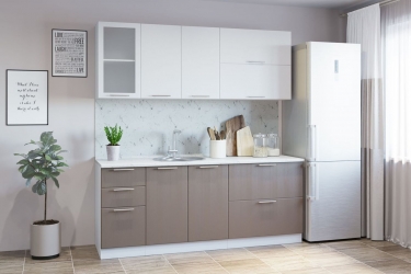 Гарнитур кухонный Народная мебель СОФТ В 2 врезная мойка рельеф белый/кофейный