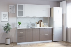 Гарнитур кухонный Народная мебель СОФТ В 2 врезная мойка рельеф белый/кофейный