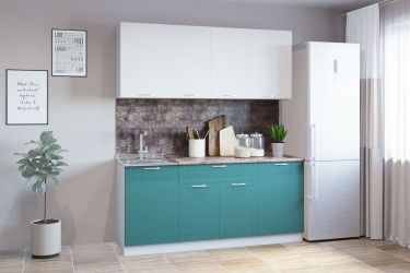 Гарнитур кухонный Народная мебель 1800 накладная мойка белый грунт/супермат бирюза