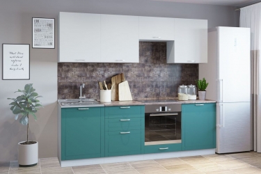 Гарнитур кухонный Народная мебель 2400 накладная мойка белый грунт/супермат бирюза