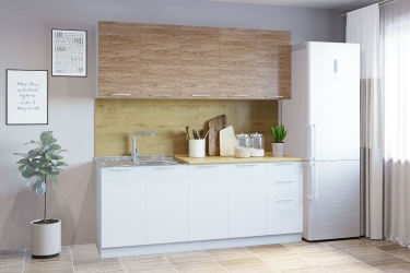 Гарнитур кухонный Народная мебель 2000 накладная мойка ель карпатская/белый грунт