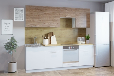 Гарнитур кухонный Народная мебель 2400 накладная мойка ель карпатская/белый грунт