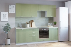 Гарнитур кухонный Народная мебель 2400 врезная мойка древесный супермат фисташка