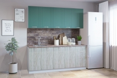 Гарнитур кухонный Народная мебель 2000 врезная мойка супермат бирюза/береза сильвер