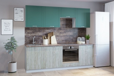 Гарнитур кухонный Народная мебель 2400 врезная мойка супермат бирюза/береза сильвер