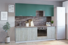 Гарнитур кухонный Народная мебель 2400 врезная мойка супермат бирюза/береза сильвер