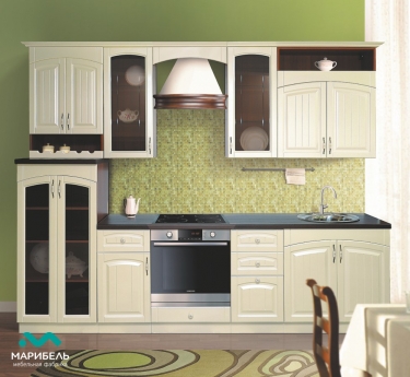 Кухонный гарнитур Кантри 2,8 м МАГ-РИВЕР Орех/Жемчуг глянец/Дуглас темный