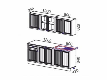 Кухня Хозяюшка магнолия-деним 2,0 м МАГ-РИВЕР Белый/деним/Магнолия
