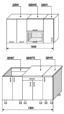 Кухня Диана 4-У фасад Лофт 1,8 м МАГ-РИВЕР Белый/Дуб крафт серый/Дуб крафт белый