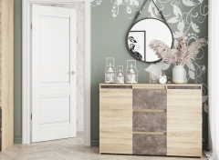 Комод МИЛАНО-3 МАГ-РИВЕР Дуб сонома светлый/Ателье темное