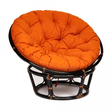 Кресло Tetchair PAPASAN 23/01 W /с подушкой/ диаметр подушки 122 см, 115х101х104 см, Antique brown античный черно-коричневый, ткань Оранжевый