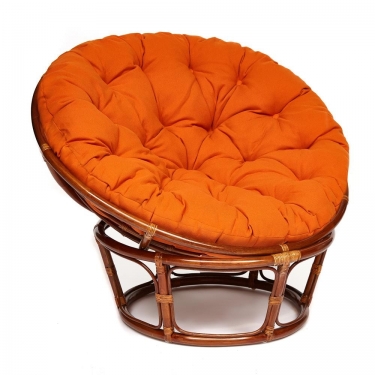 Кресло Tetchair PAPASAN 23/01 W /с подушкой/ диаметр подушки 122 см, 115х101х104 см, Pecan орех, ткань Оранжевый, С 23