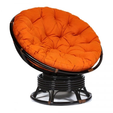 Кресло-качалка Tetchair PAPASAN/ПАПАСАН w 23/01 B /с подушкой/ 115х78х104 см, Antique brown античный черно-коричневый, ткань Оранжевый, С 23