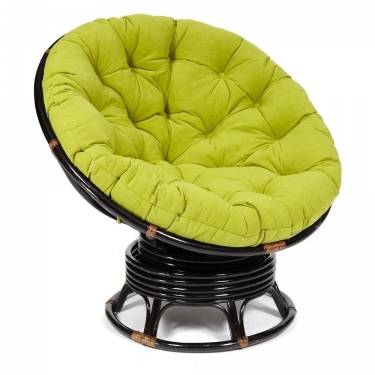 Кресло-качалка Tetchair PAPASAN/ПАПАСАН w 23/01 B /с подушкой/ 115х78х104 см, Antique brown античный черно-коричневый, флок Олива, 23
