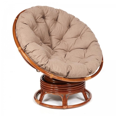 Кресло-качалка Tetchair PAPASAN/ПАПАСАН w 23/01 B /с подушкой/ 115х78х104 см, Pecan орех, экошерсть Коричневый, 1811-5