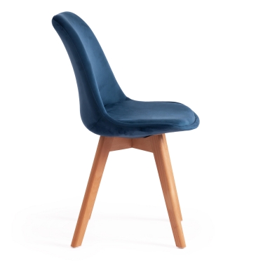 Стул Tetchair TULIP SOFT mod. 74 / 1 шт. в упаковке вельвет/дерево , 54 х 47 х 83 см , синий HLR 63/натуральный