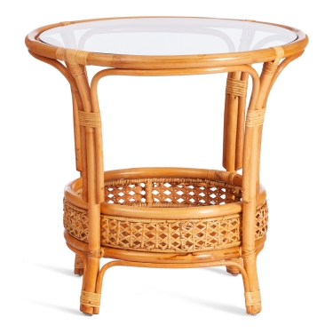 Террасовый комплект Tetchair PELANGI стол со стеклом + 2 кресла / с подушками / ротанг, кресло 65х65х77см, стол диаметр 64х61см, Honey мед