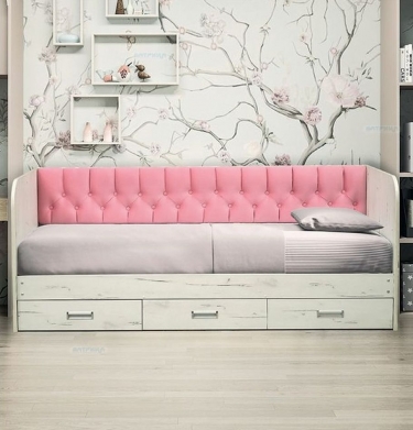 Кровать с продольной мягкой спинкой Матрица Софа 14 900х2000 Дуб Крафт белый Велюр 340