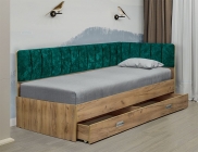 Кровать с продольной мягкой спинкой правая Матрица Софа 15 800х2000 Ясень Анкор светлый Велюр 002