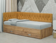 Кровать с продольной мягкой спинкой левая Матрица Софа 16 800х2000 Дуб Крафт серый Велюр 336