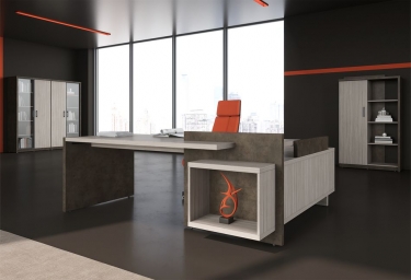 Стол руководителя левый Skyland WOODandSTONE СФ-531211 Дрифтвуд Бетон Чикаго темный